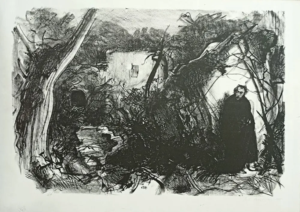 Литография Annigoni - VIANDANTE CON MANTELLO