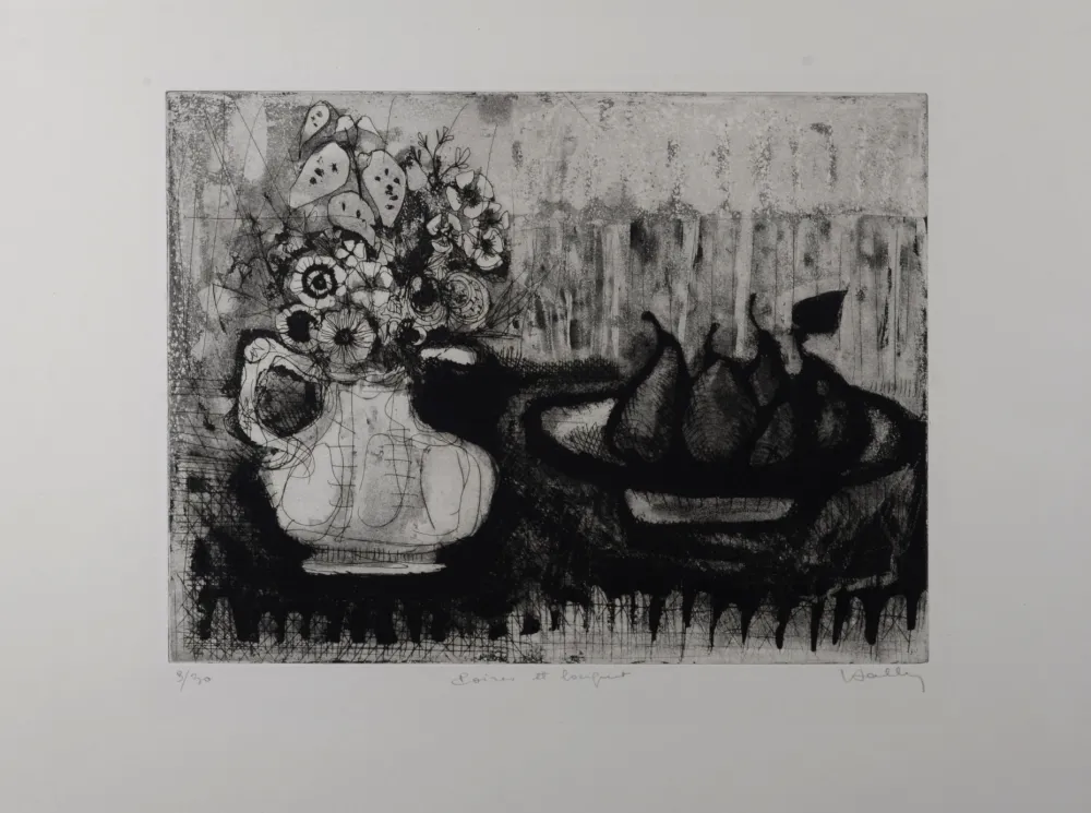Гравюра Anonyme - Poires et bouquet, c.1960