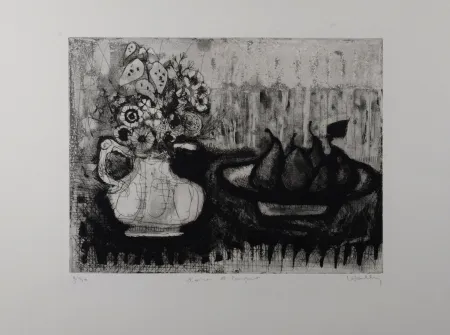 Гравюра Anonyme - Poires et bouquet, c.1960