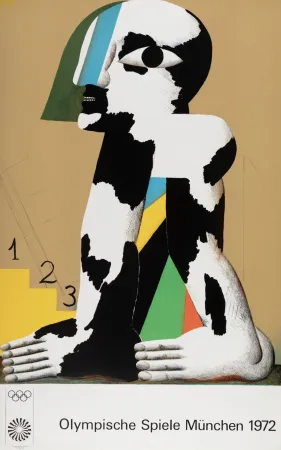 Литография Antes - Schwarz-weiss-gefleckte Figur (Olympia), 1972 - Hand-signed