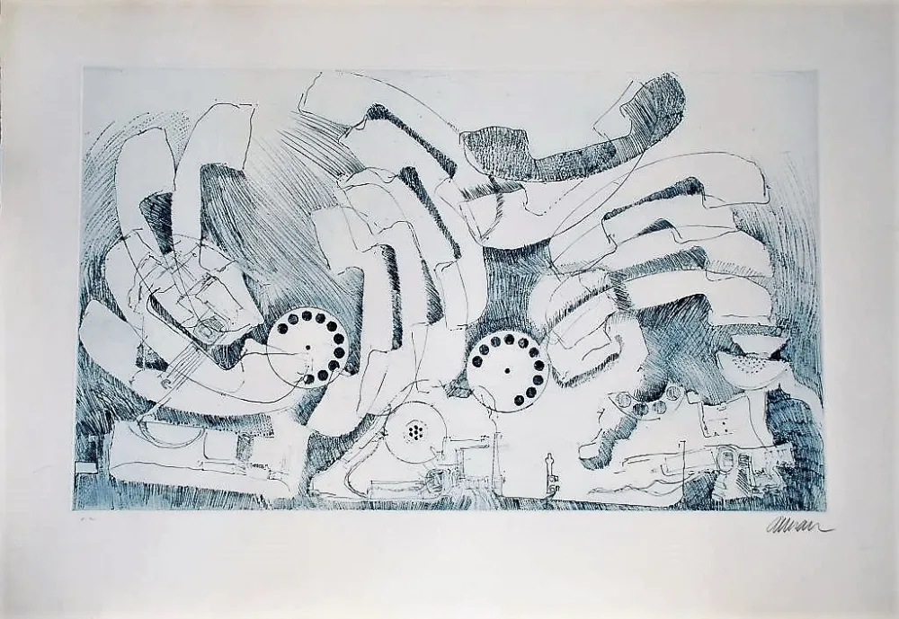 Литография Arman - Les téléphones