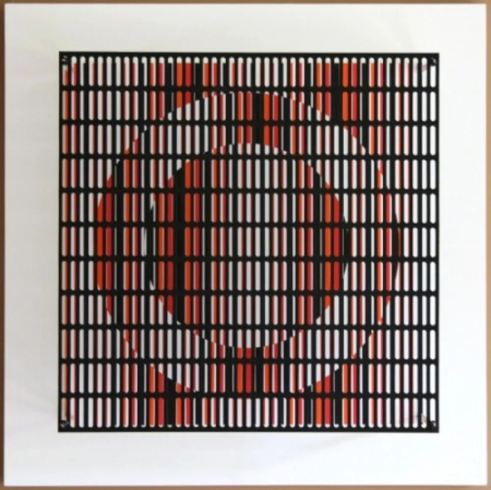 Гравюра На Дереве Asis - Vibration cercles noir, orange et rouge