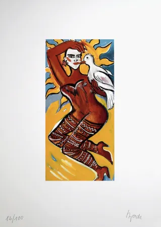 Литография Bach - Femme à l'oiseau, 1995 - Hand-signed!