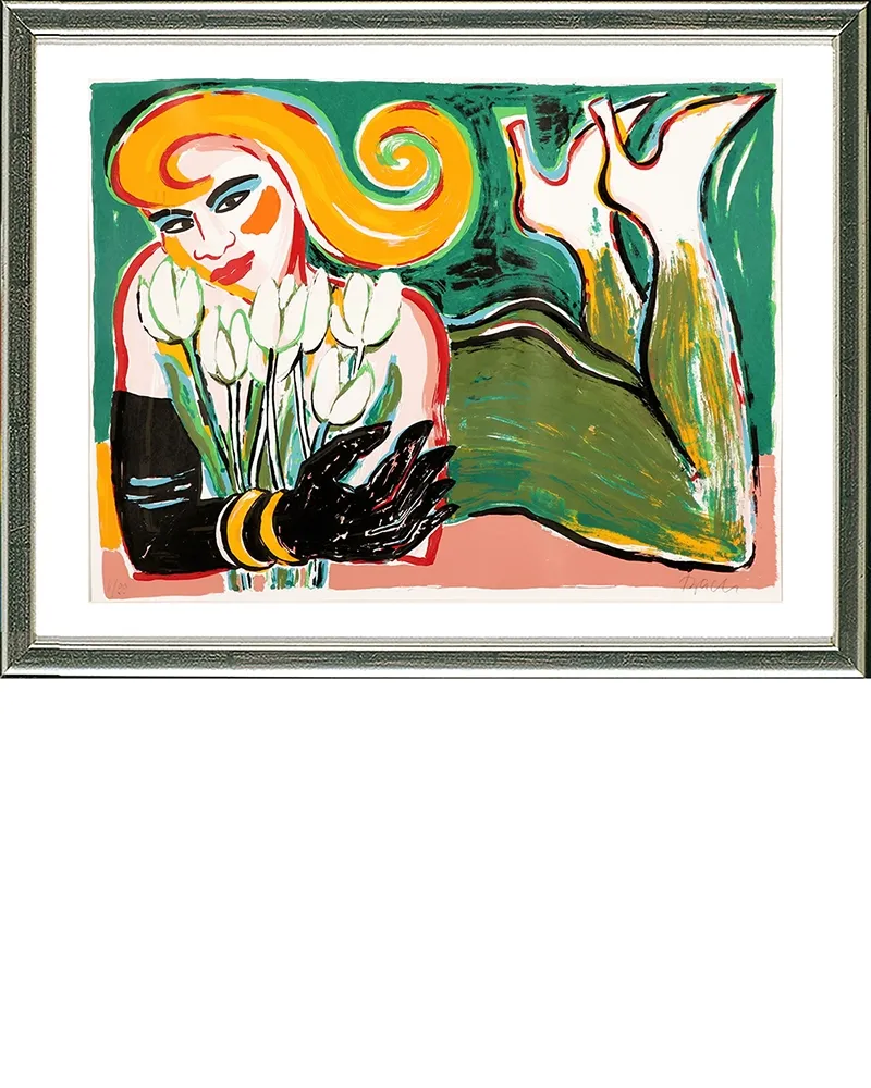 Сериграфия Bach - Liegende mit Tulpen, 2006