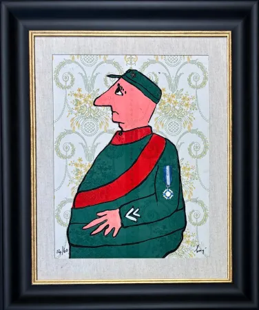 Гравюра Baj - Enrico Baj (1924–2003) – Caporal – Color etching and collage on brocade – 1972