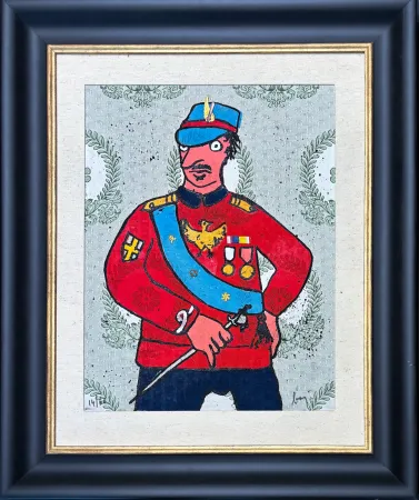 Гравюра Baj - Enrico Baj (1924–2003) - Décoré - Colour etching and collage on brocade - 1972