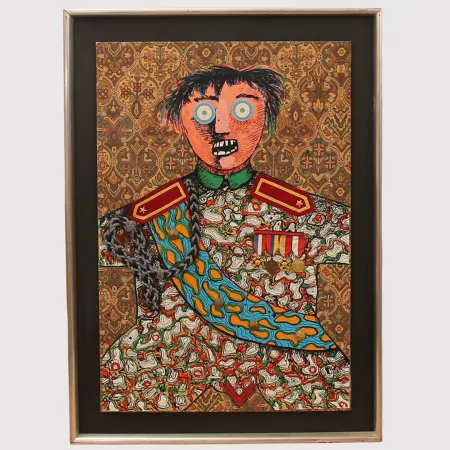 Нет Никаких Технических Baj - Enrico Baj ( 1924 – 2003 ) – Le stratége militaire Sahuguet d'Amarzit d'Espagnac – Mixed media with passamentrie and collage on brocade with originals medals and pins - 1971
