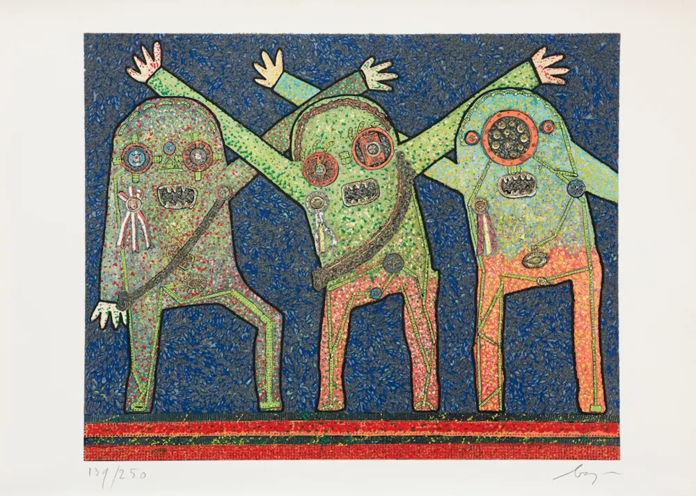 Гравюра Baj - Enrico baj (1924–2003) – Riunione della C.I.A. nel bosco - Mixed media - 1973