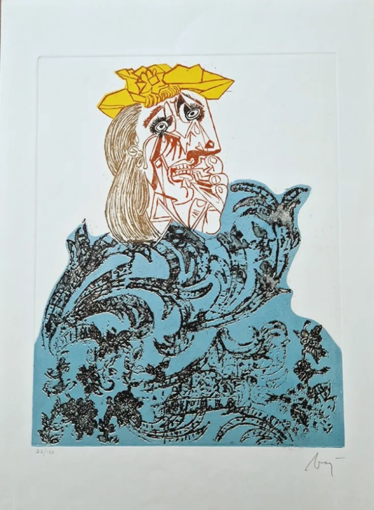 Офорт Baj - Femme en fleurs