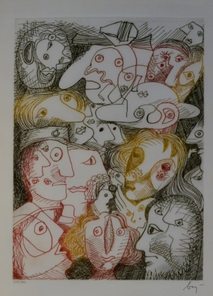 Офорт Baj - Folla all'autodromo