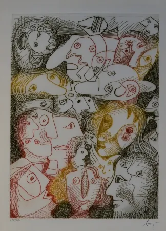 Офорт Baj - Folla all'autodromo