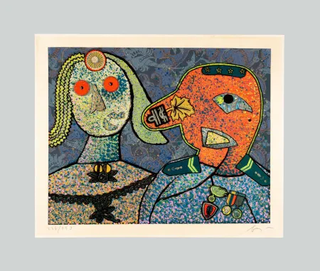 Сериграфия Baj - Il generale Dada e una delle sue mogli