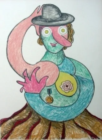 Литография Baj - La femme au chapeau