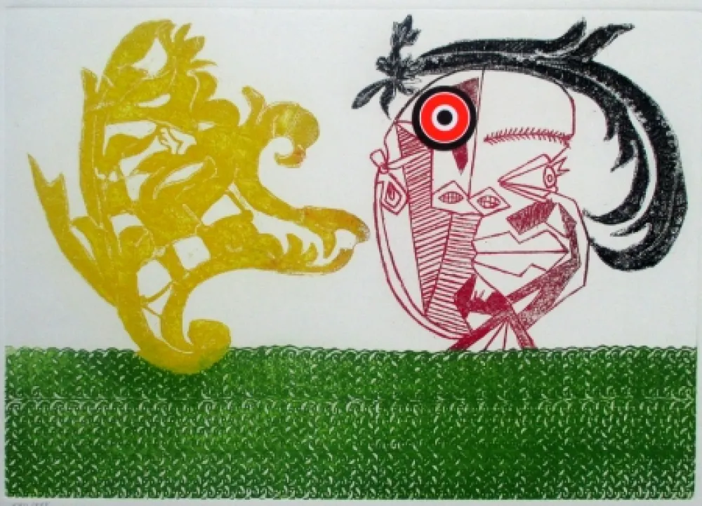 Гравюра Baj - Pecheur sur la plage