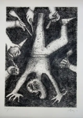 Гравюра Сухой Иглой Baj - Tête à l'envers