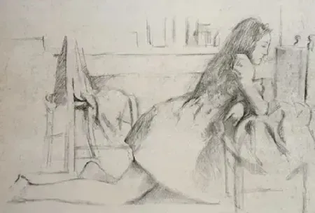 Литография Balthus - Jeune fille agenouillée sur fauteuil