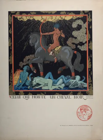 Литография Barbier - Celui qui monte un cheval noir, 1916