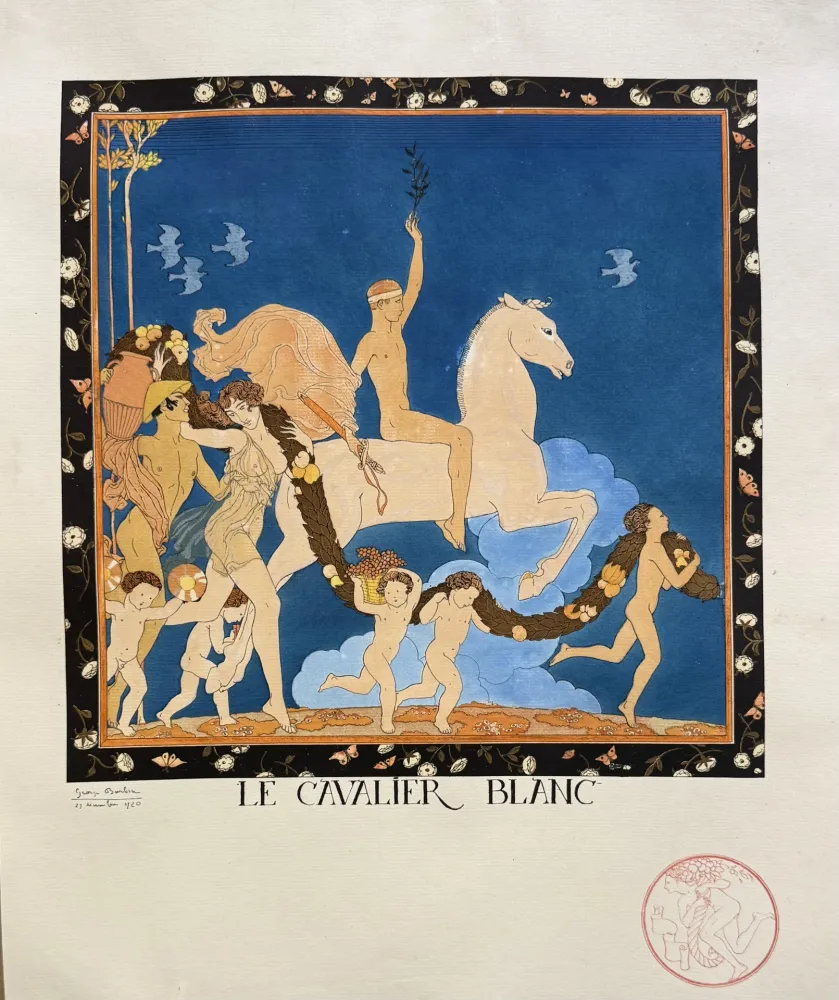 Литография Barbier - Le Cavalier Blanc, Signée a la main