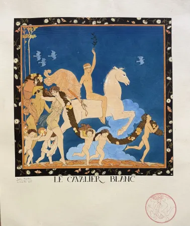 Литография Barbier - Le Cavalier Blanc, Signée a la main