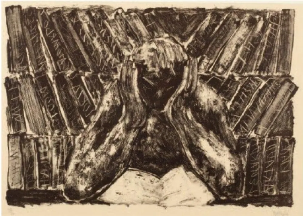 Литография Barcelo - Untitled (Reading in a Library)