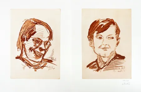 Литография Baselitz - Georg Baselitz (1938) – Doppelporträt Heiner Friedrich und Franz Dahlem – Heliogravure on bifolio – 1971
