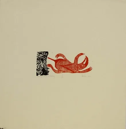 Гравюра На Дереве Baskin - The Temptation of St. Anthony / St. Anthony with the Red Monster