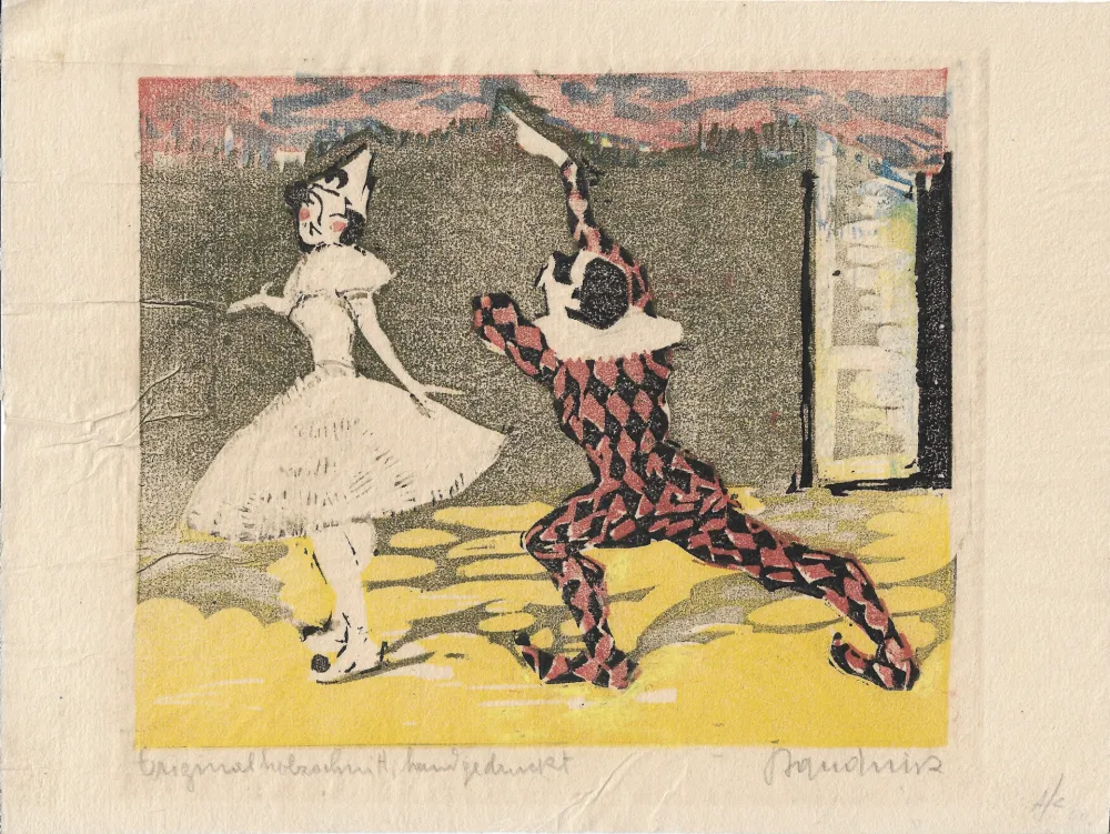 Гравюра На Дереве Baudnik - Harlequin & Columbine