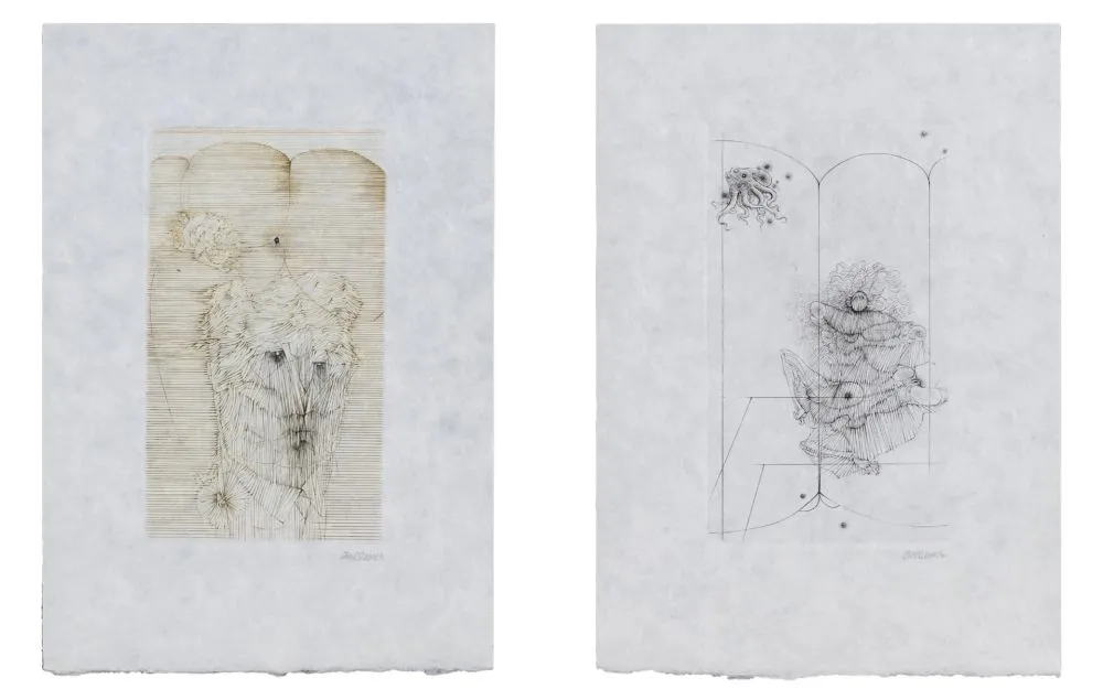 Гравюра Bellmer - MODE D'EMPLOI. Suite des 7 gravures signées sur Japon nacré (1967)