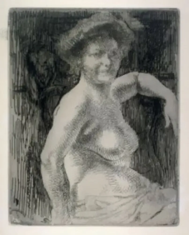 Гравюра Besnard - Femme blonde à sa toilette