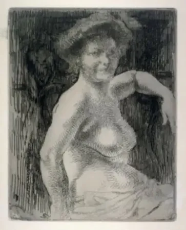 Гравюра Besnard - Femme blonde à sa toilette