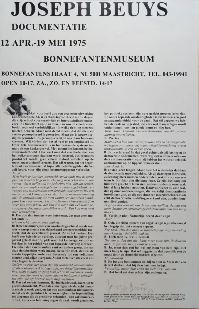 Гашение Beuys - Joseph Beuys, Documentatie, 12 Apr.-19. Mei 1975, Bonnefantenmuseum