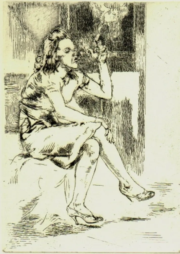 Офорт Bishop - Girl Blowing Smoke Rings