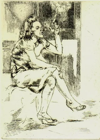 Офорт Bishop - Girl Blowing Smoke Rings