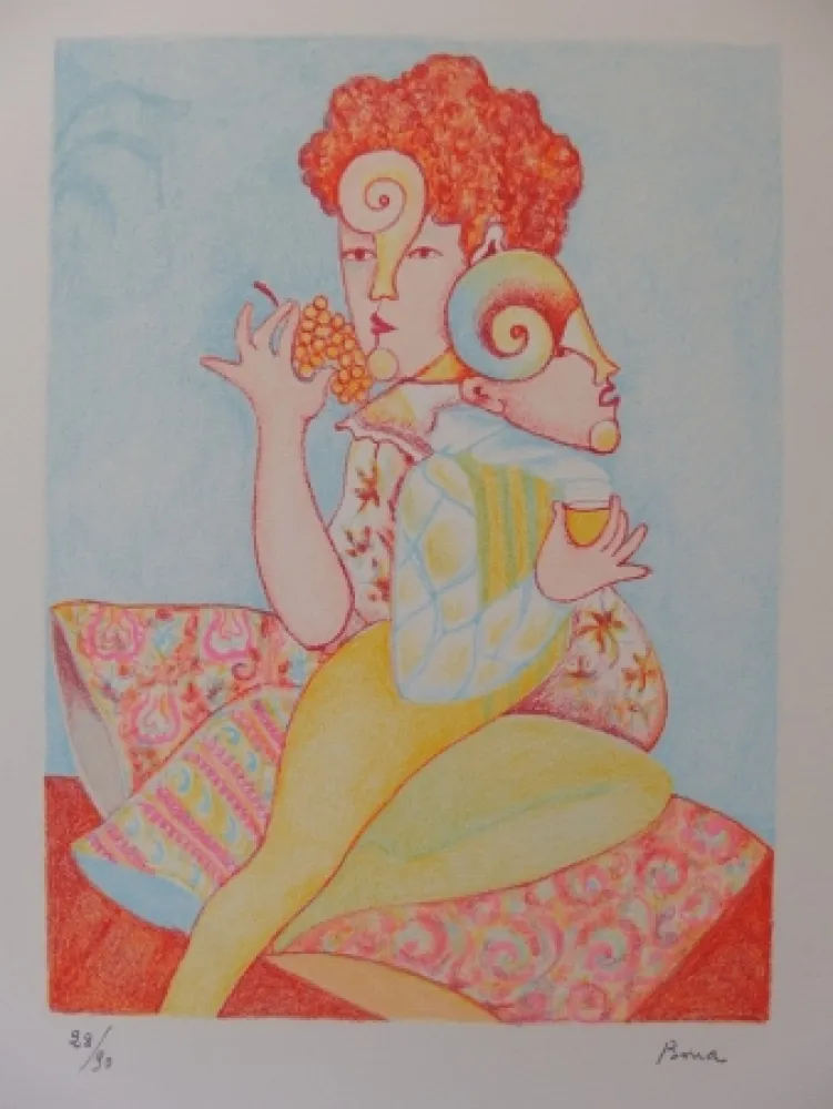 Литография Bona - Mangeuse de raisin, buveur de vin