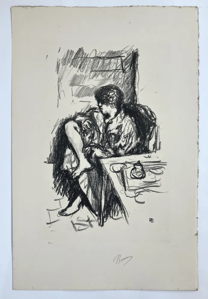 Литография Bonnard - Femme assise faisant sa toilette. 1925.