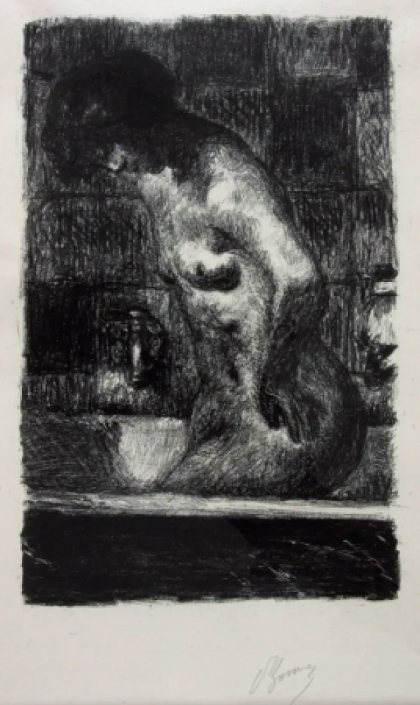 Литография Bonnard - Femme Nue Debout dans sa Baignoire