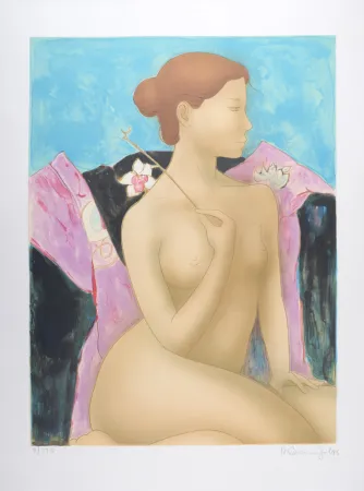 Литография Bonnefoit - Femme à l'orchidée, 1986 - Hand-signed!