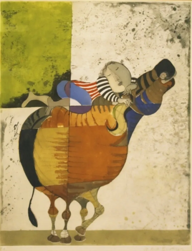 Офорт Boulanger - Enfant sur vache