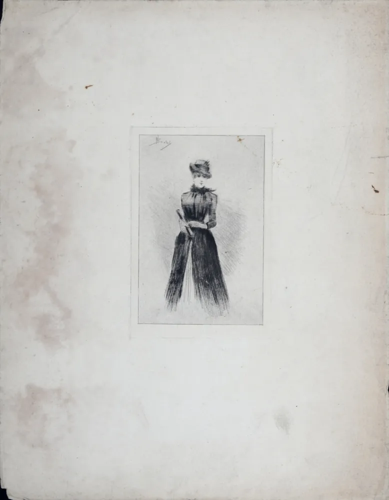 Гравюра Boutet - Élégante à l'éventail, c. 1900