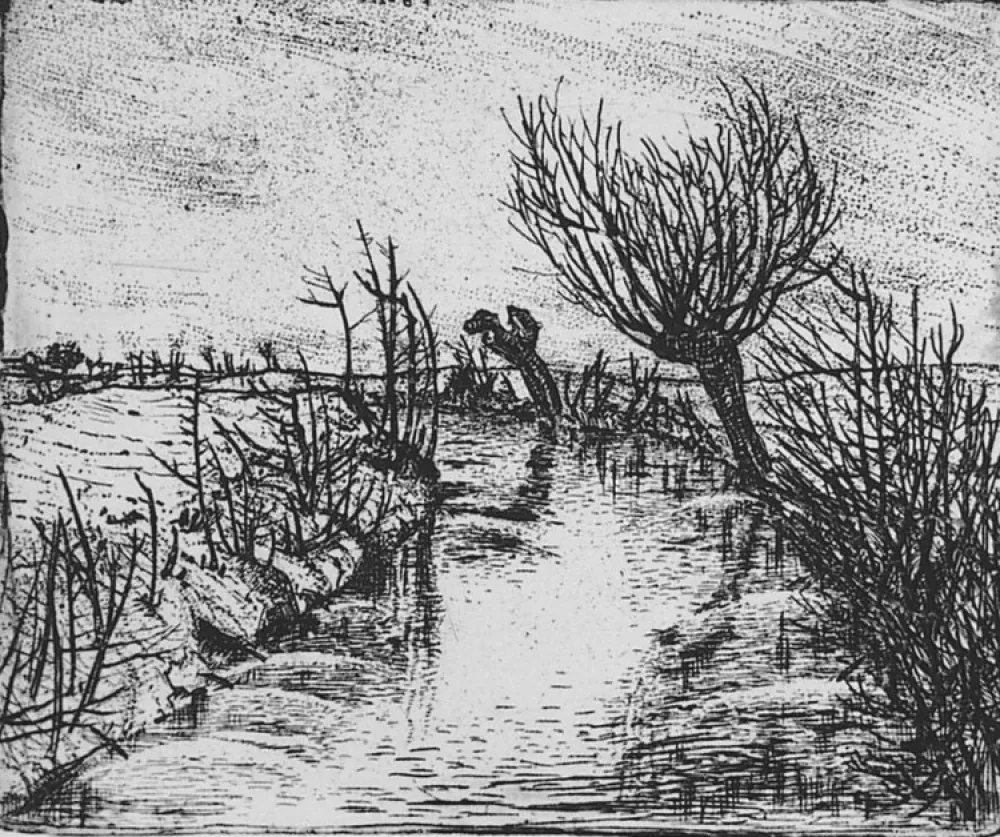 Офорт Bozzetti - Il canale d'inverno