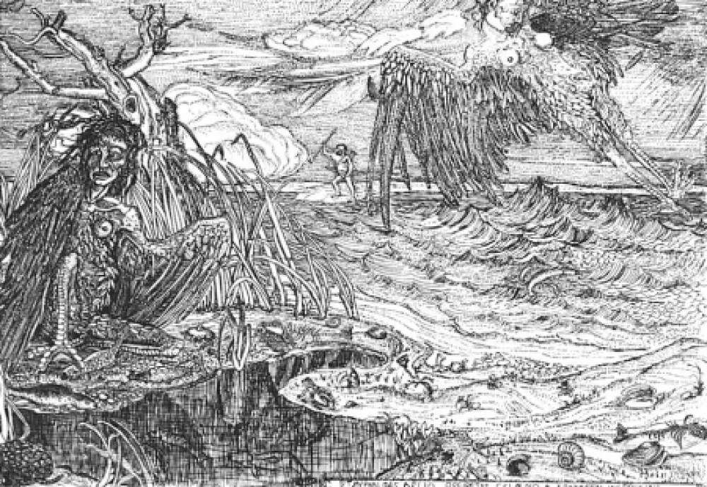 Офорт Bozzetti - Le Arpie del lago Stinfalio