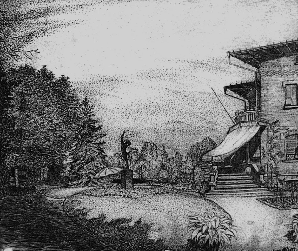 Офорт Bozzetti - Villa Colonna. Il giardino