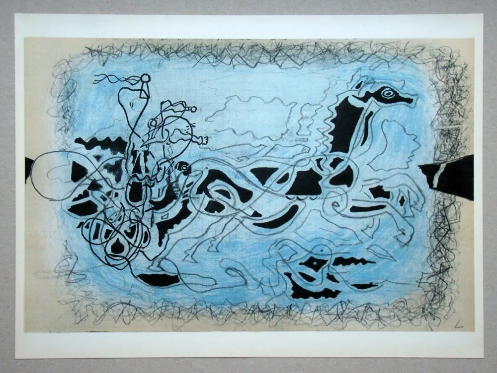 Литография Braque (After) - Char noir sur fond bleu