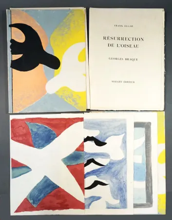 Иллюстрированная Книга Braque - F. Elgar. RÉSURRECTION DE L'OISEAU. 4 lithographies en couleurs de Braque avec suite sur Japon Nacré (1958)