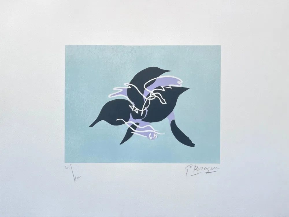 Литография Braque - L'essor I (Le cygne sur fond bleu-vert) 