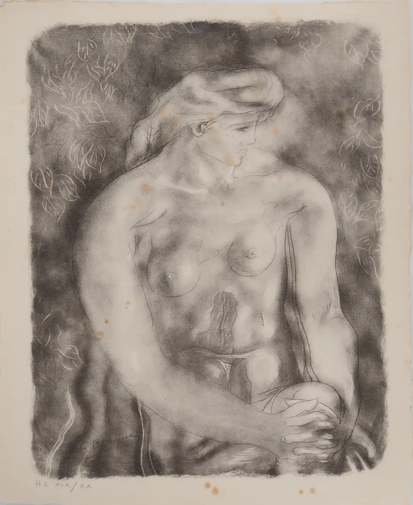 Литография Braque - Nu aux feuilles