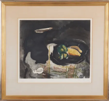 Офорт И Аквитанта Braque - Pichet noir et citrons 