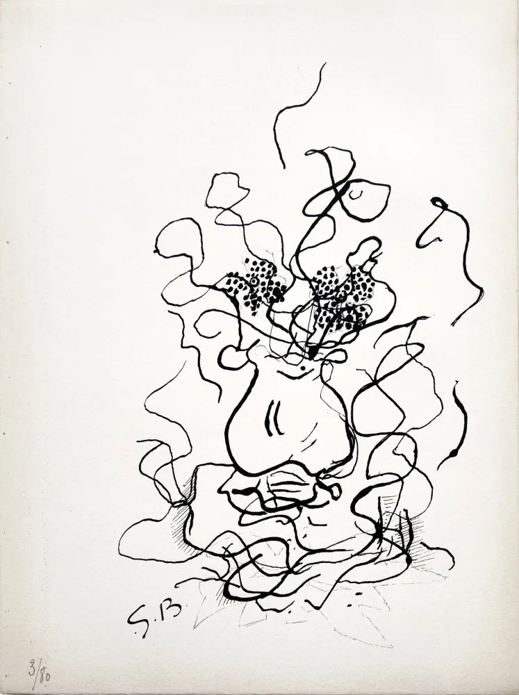 Литография Braque - VASE ET FLEURS - Bouquet de fleurs (1952)
