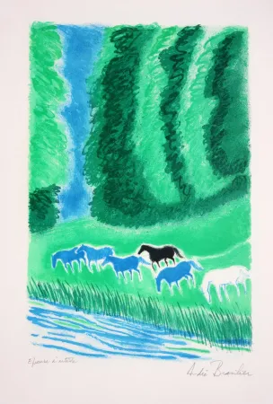 Литография Brasilier - Chevaux au Bord de l'Eau