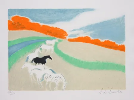 Литография Brasilier - Chevaux Dans Le Pre